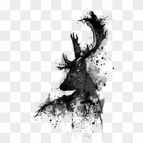 Black And White Watercolour, HD Png Download - deer head silhouette png