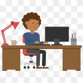 Cartoon Working At Desk, HD Png Download - black man png