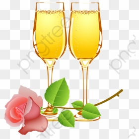 Cartoon Rose Champagne Glasses, Cartoon Clipart, Rose - Wine Glass Cartoon, HD Png Download - champagne glasses png