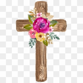 #watercolor #cross #wooden #flowers #floral #jesus - Watercolor Cross With Flowers, HD Png Download - wooden cross png