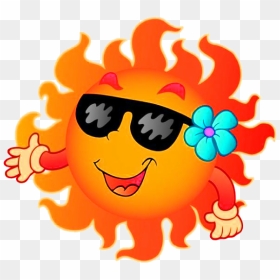 Summer For Sun Content Smiling Cartoon Clipart - Cartoon Sun In Sky, HD Png Download - cartoon clouds png