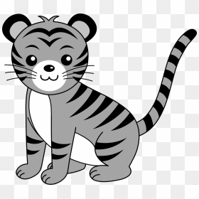 Baby Animal Clipart Black And White - Tiger Face Drawing For Kids Easy, HD Png Download - white tiger png