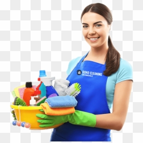 Smiling Woman Standing With A Bucket Full Of Bottles - Cleaning Services Add Template Wordpress, HD Png Download - woman standing png