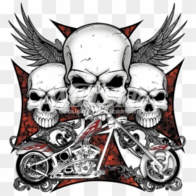 3 Skulls Iron Cross Chopper - Biker Skull And Cross, HD Png Download - skulls png