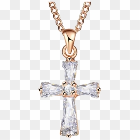 Flex Rose Gold Color Cross Pendant Necklace - Crystal Cross Pendant, HD Png Download - gold cross png