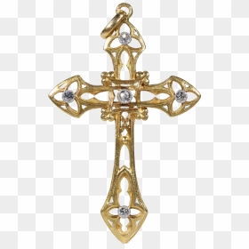French Art Nouveau Diamond Gold Cross - Gold, HD Png Download - gold cross png