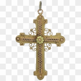 Victorian Period 13k Rose & Yellow Gold Cross Pendant - Cross, HD Png Download - gold cross png