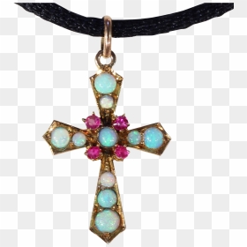 Petit Ruby Opal Gold Cross In Jeweled Clipart , Png - Locket, Transparent Png - gold cross png