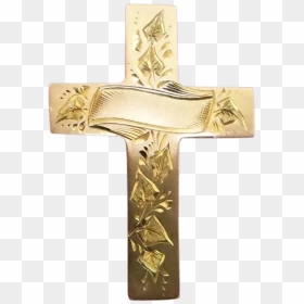 Antique 9k Gold Cross Brooch Beautiful Hand Engraving - Cross, HD Png Download - gold cross png