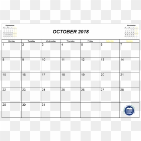 October 2018 Calendar With Holidays - 2020 Black October Calendar, HD Png Download - 2018 calendar png