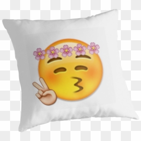 Flower Crown Peace Sign Emoji Throw Pillows Png Peace - Emoji Com Sinal Da Paz Triste, Transparent Png - crown emoji png