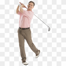Smiling Man Swinging Golf Club On White Background - Transparent Background Swinging Golf Club, HD Png Download - golf png