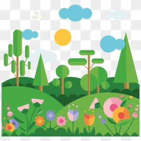 Flat Spring Mountain Vector - Landscape With Geometric Shapes, HD Png Download - landscape png