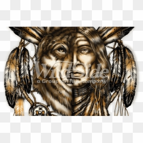 Indian And Wolf Dreamcatcher The Wild Side - Drawings Of Wolf Dream Catchers, HD Png Download - dream catcher png