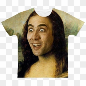 Nicolas Cage As The Mona Lisa Classic Sublimation Adult - Mona Lisa Eyebrows Meme, HD Png Download - nicolas cage png