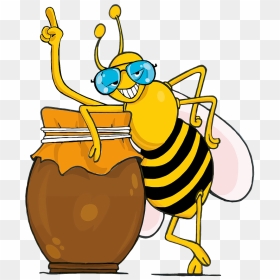 Honey Bee With Jar Clipart - Honey Bee Clipart, HD Png Download - bees png
