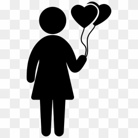 Woman Silhouette With Hearts Balloons - Çocuk Silueti, HD Png Download - heart silhouette png