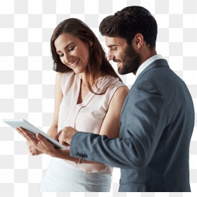 Two People Looking At A Compliance Software On A Tablet - People With Tablet Png, Transparent Png - people looking png