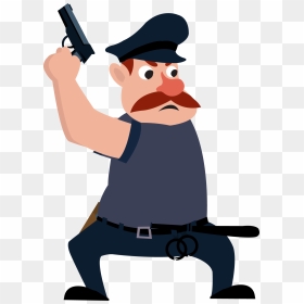 Transparent Policeman Cliparts - Cartoon Police Holding Gun, HD Png Download - hand holding gun png