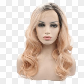 Peachy Blonde Wavy Long Lace Front Wig - Wig, HD Png Download - blonde wig png