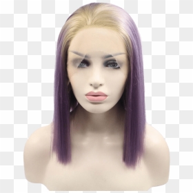 Blonde To Purple Ombré Short Lace Front Wig - Purple And Blonde Wig, HD Png Download - blonde wig png