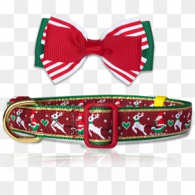 Reindeer & Santa Sled Holiday Dog Collar With Bowtie, HD Png Download - bowtie png