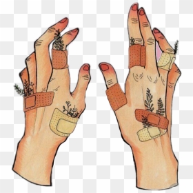 Aesthetic Band Aid Drawing - Hand Aesthetic Drawing, HD Png Download - band aid png