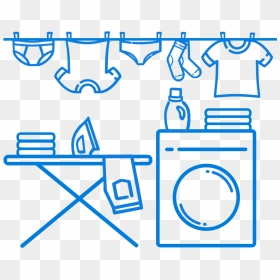 A Laundry Room With Clothes On A Hanger And An Iron - Laundry, HD Png Download - hanger png