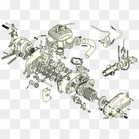 Bultaco Engine Exploded View-transparent - Motorcycle Draw Exploded View, HD Png Download - explosion png transparent