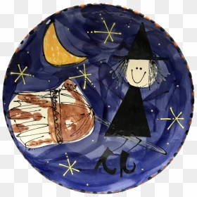 Witch And Broom Hand Print Halloween Plate - Circle, HD Png Download - hand print png
