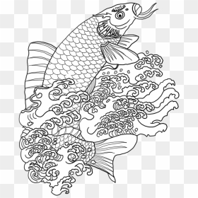 Drawing Of Koi Fish In Water With Waves Png Coy Fish - Koi Fish Png Drawing, Transparent Png - koi fish png