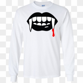Black Vampire Fangs Halloween Ls T Shirt Ash S "  Class="lazyload"  - Vampire Clipart Black And White, HD Png Download - vampire fangs png