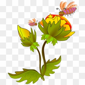 Bees On A Flower Vector Illustration - Insect Eating Flower Cartoon, HD Png Download - flower vector png