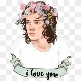 Harry Styles Drawing Cartoon , Png Download - Harry Styles With Flower Crown, Transparent Png - harry styles png