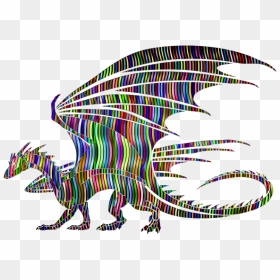 Wavy Prismatic Pattern Dragon Silhouette - Dragons Black And White, HD Png Download - dragon silhouette png