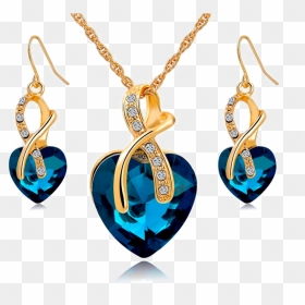Necklace Jewellery Set Transparent Background Png - Blue Heart Gold Necklace, Png Download - jewellery necklace png