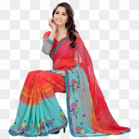 Sharda Sarees Blue And Red Designer Embroidered Saree - Saree Designs Png, Transparent Png - saree model png
