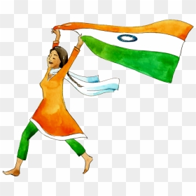 Transparent Girl Raising Hand Clipart - Girls With Indian Flag, HD Png Download - indian flag png images