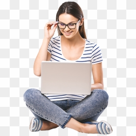 Transparent Person Sitting Down Png - Girl Sitting With Laptop Png, Png Download - girl with laptop png
