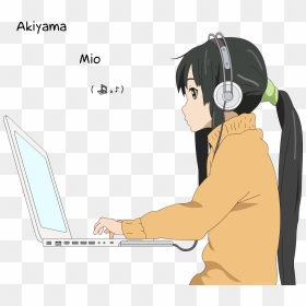 K On, Anime Girls, Akiyama Mio, Anime Vectors - Headphones Working Gif, HD Png Download - girl with laptop png