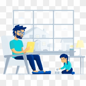 Father And Daughter - Cartoon, HD Png Download - person sitting in chair back view png