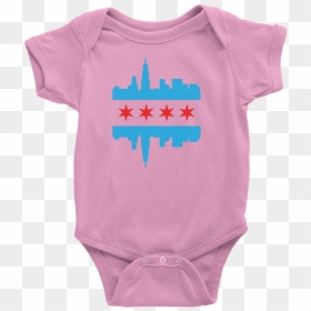 Pink Chicago Onesie With Baby Blue And Red Flag And - Skyline, HD Png Download - chicago skyline png