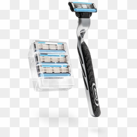4 Mach3 Razor Blade Cartridges Handle Included - Brush, HD Png Download - razor blade png