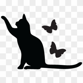 Black Cat Kitten Sticker Whiskers - Cat And Butterfly Silhouette, HD Png Download - butterfly silhouette png