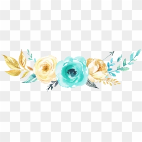 #watercolor #flowers #mint #teal #gold #silver #grey - Gold And Silver Flower Png, Transparent Png - silver border png