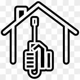 Screwdriver On Hand And House Outline - Black And White Paint Brush Logos, HD Png Download - house outline png