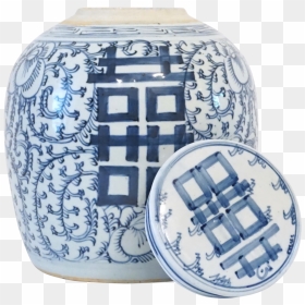 Hand Painted Double Happiness Jar Audra Kiewiet De - Blue And White Porcelain, HD Png Download - jar png