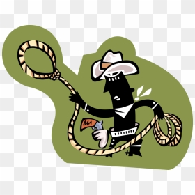 Vector Illustration Of Rodeo Cowboy With Lasso Rope - Cartoon, HD Png Download - lasso png
