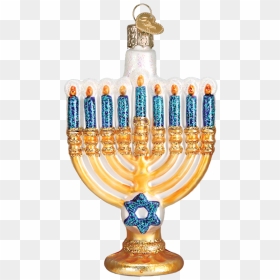 Menorah Blue And Gold Glitter Glass Christmas Ornament - Christmas Ornament, HD Png Download - menorah png