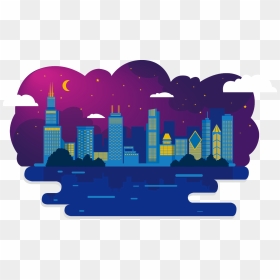 Chicago City Night Png - Cartoon Drawing Of Chicago Skyline, Transparent Png - night sky png